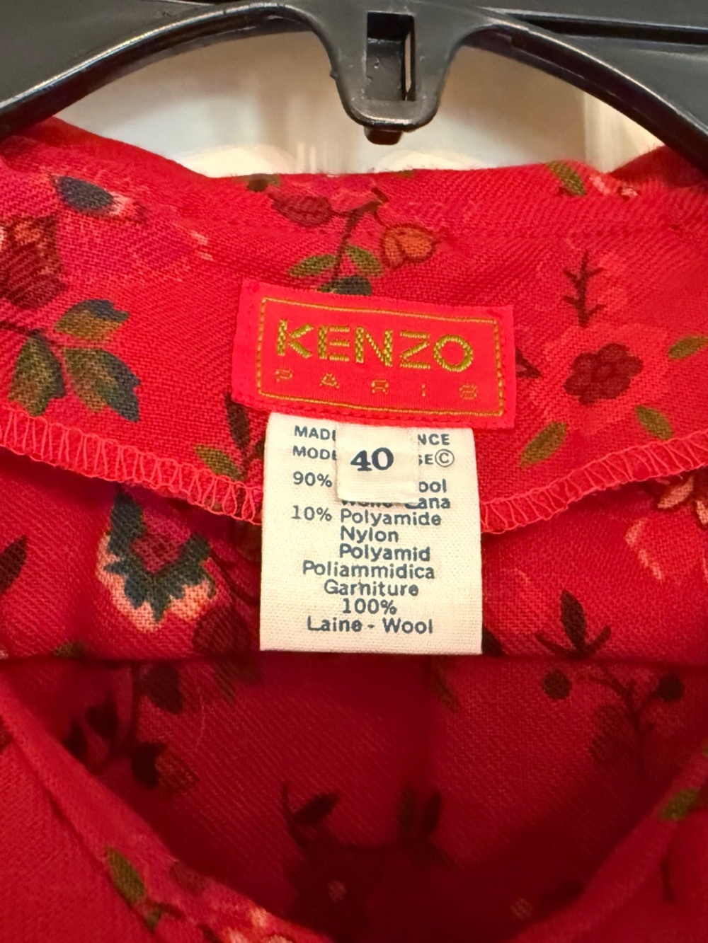 Vintage 80s Kenzo Paris Wool Floral Blouse Red Oversized Collar Made France 40 - Picture 2 of 6